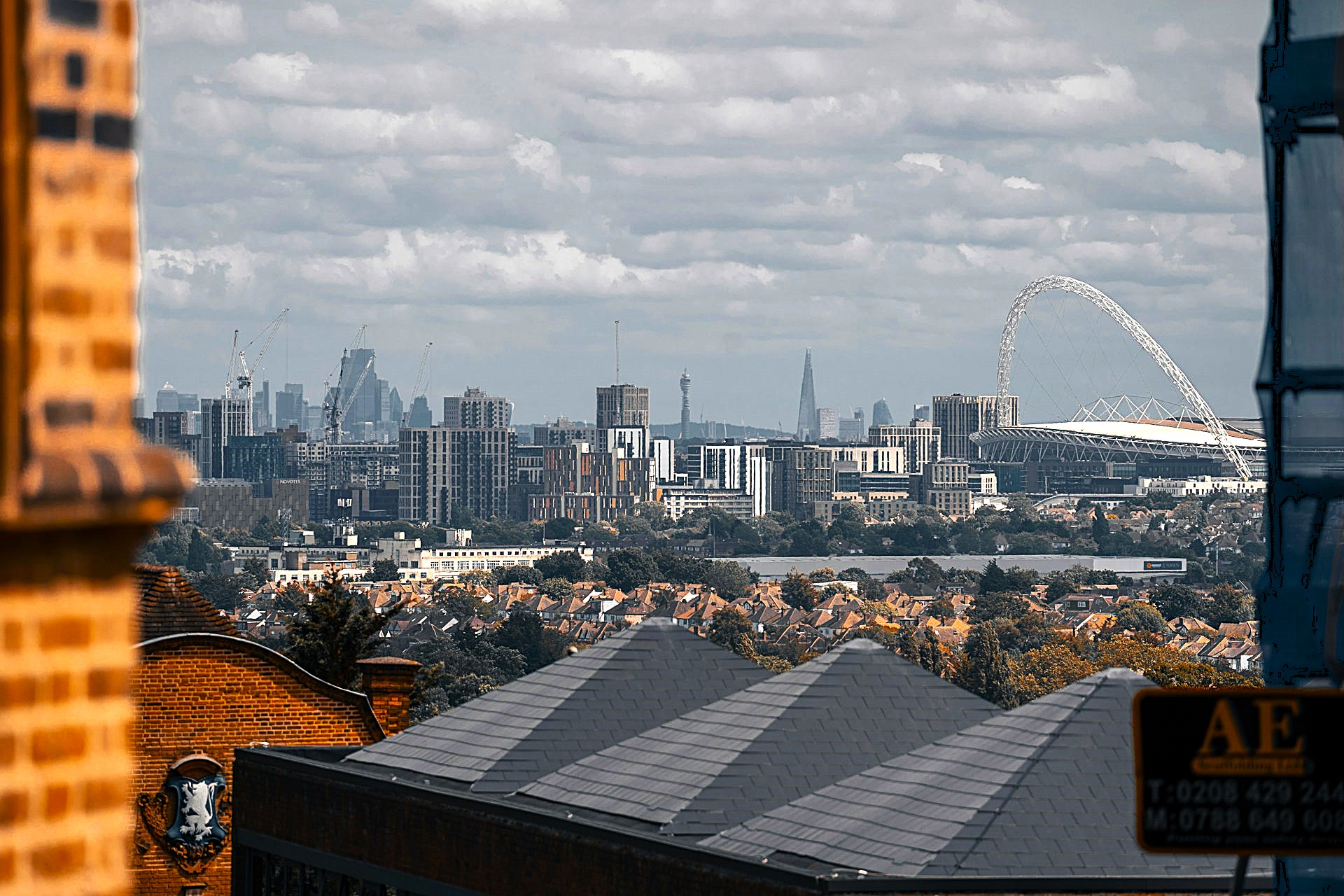 rooftop vision of the London skyline including Wembley arch