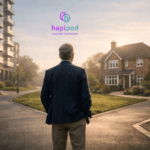 Person thinking about hapipod.com or the option to downsize his family home at a cross roads